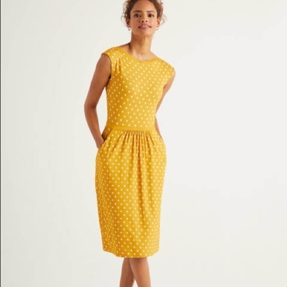 Yellow Polka Dot Cap-Sleeve Midi Dress - Women's